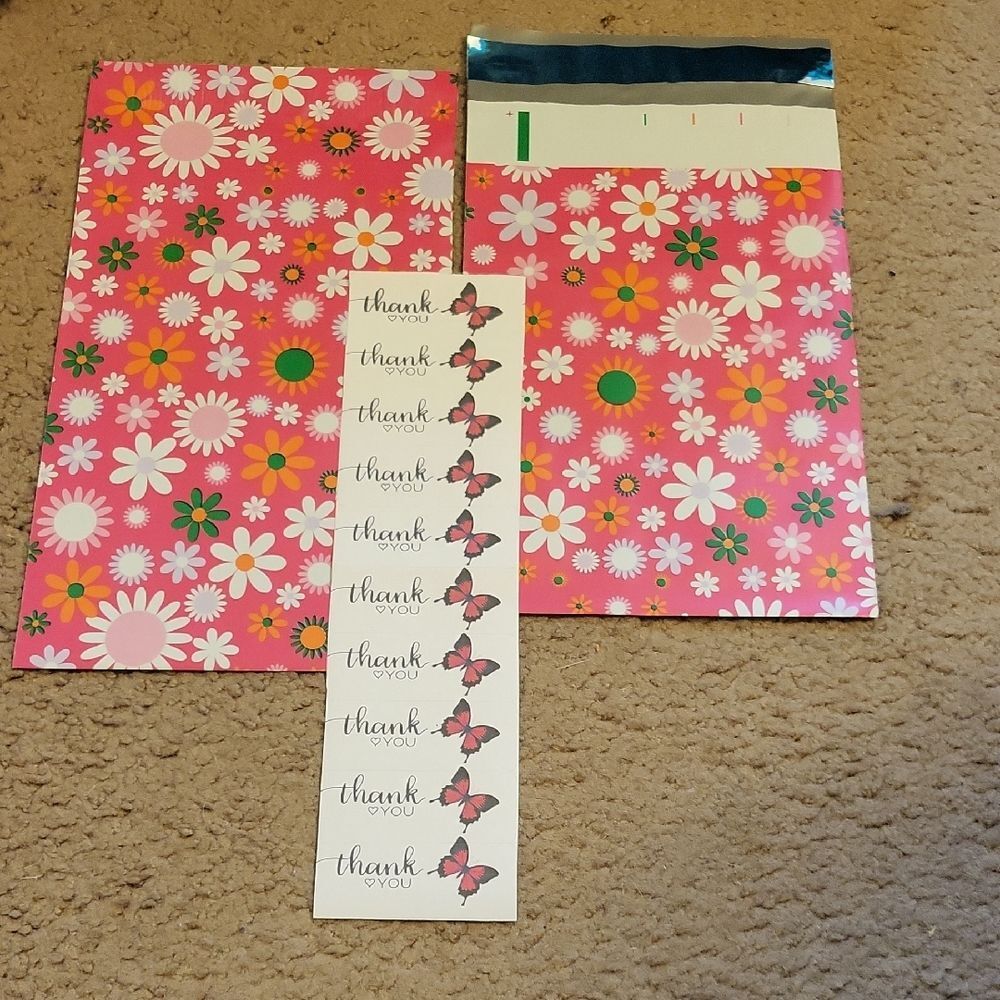 Pink Floral Mailers with Thank You Stickers